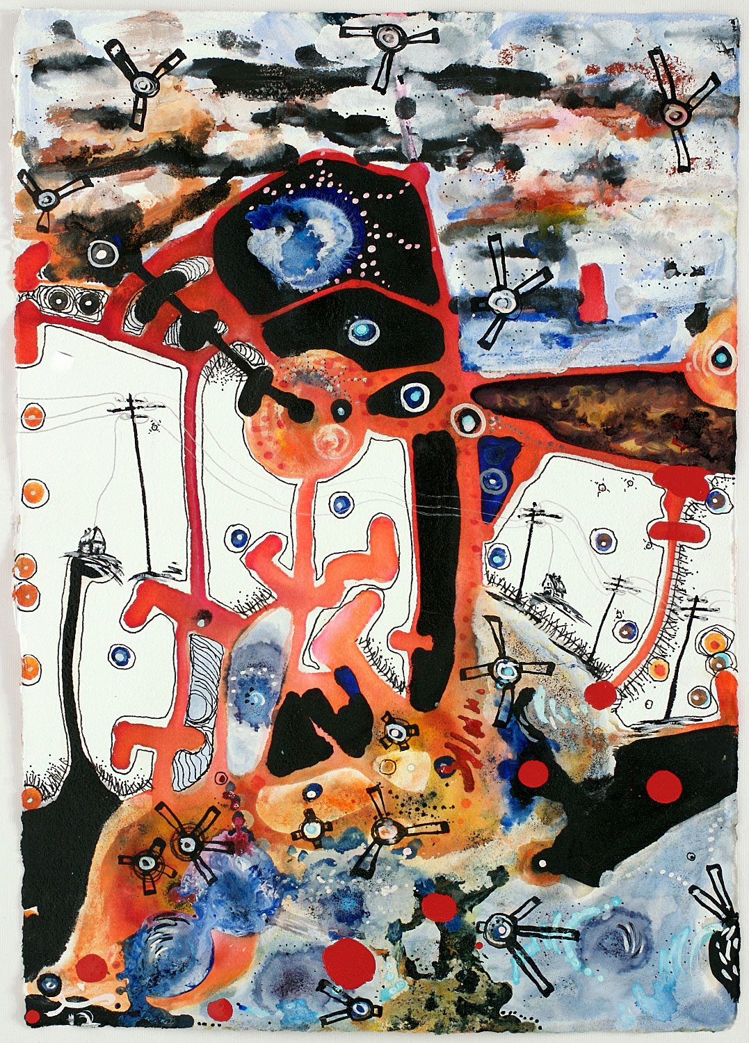 Margaret Withers, relation to one’s own past, 2013. Gouache, ink, watercolor, enamel on paper, 20 x 14 x .5 in.
