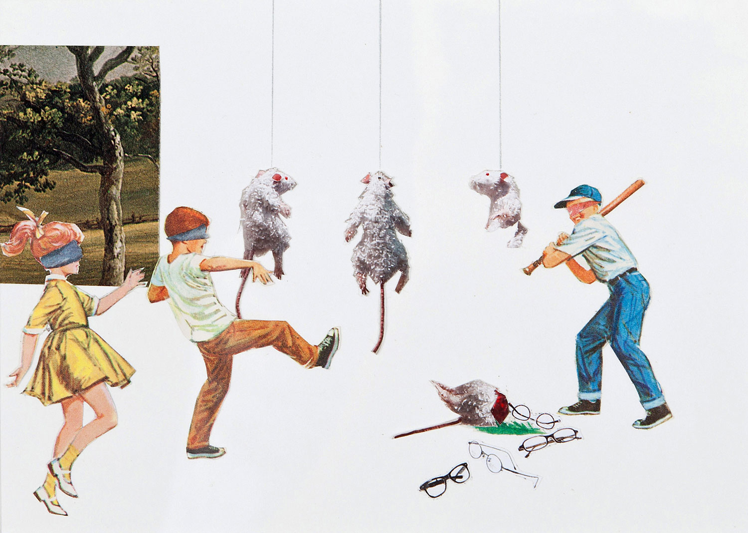 Maria Lux, Three Blind Mice, 2013. Collage, 5 x 7 in.