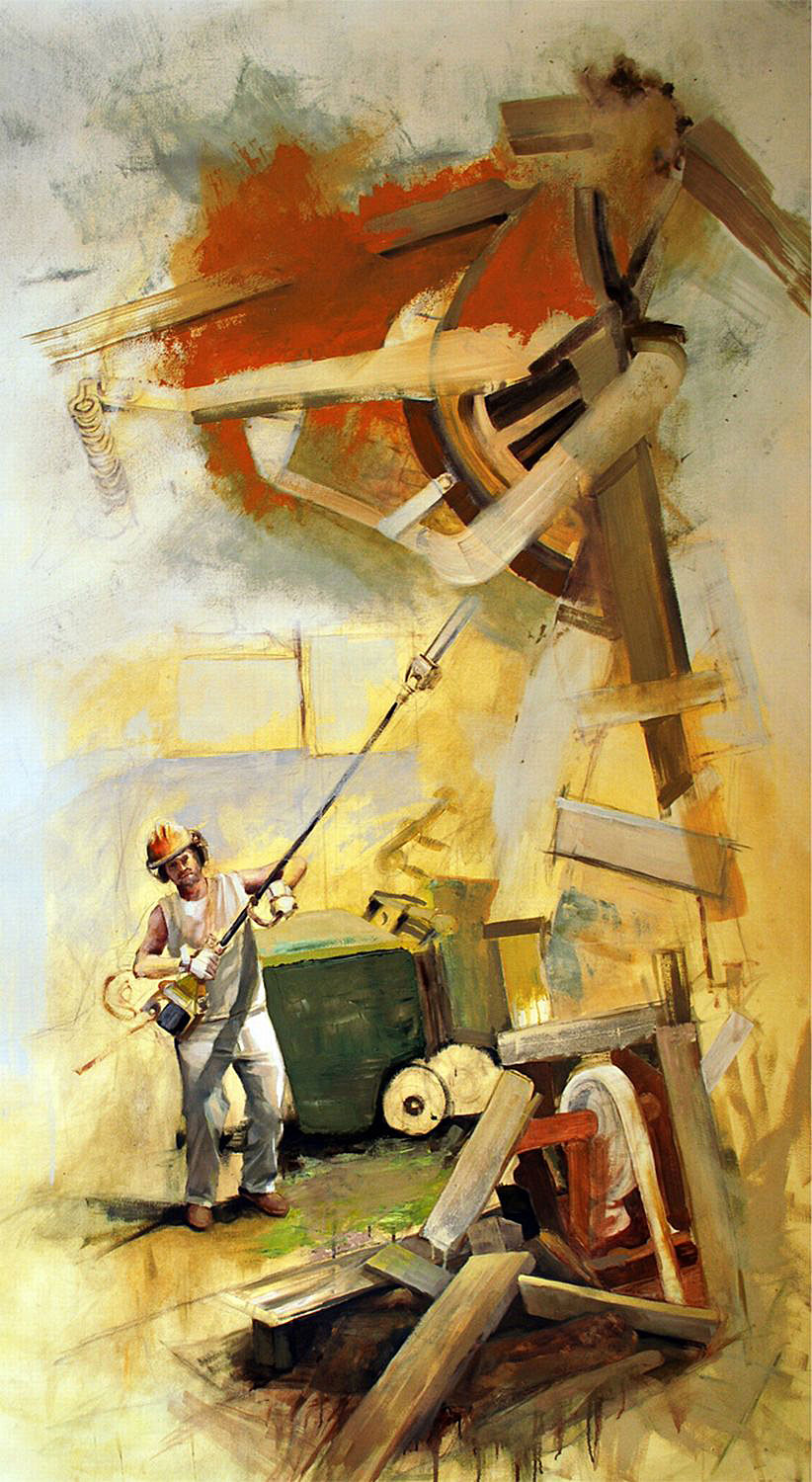 Nicholas Scrimenti, Construction, 2012. Oil and acrylic on paper, 73 x 42 in.