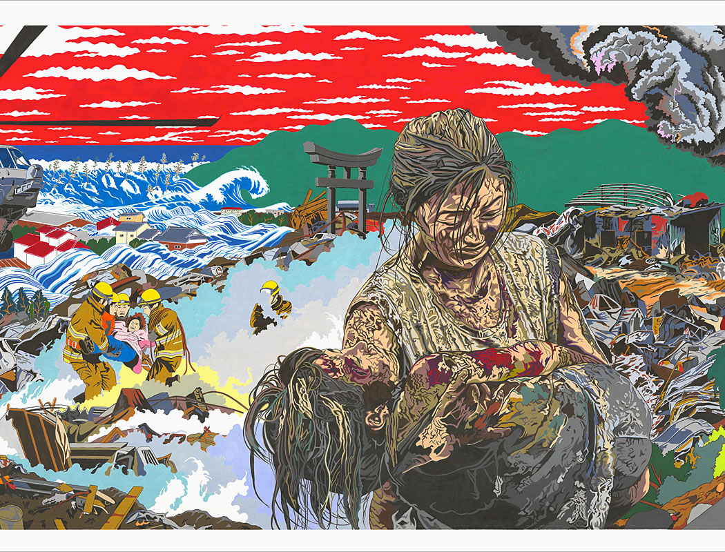 Jave Yoshimoto, Baptism of Concrete Estuary, 2012. Gouache on paper, 42 x 366 in. (detail 5)