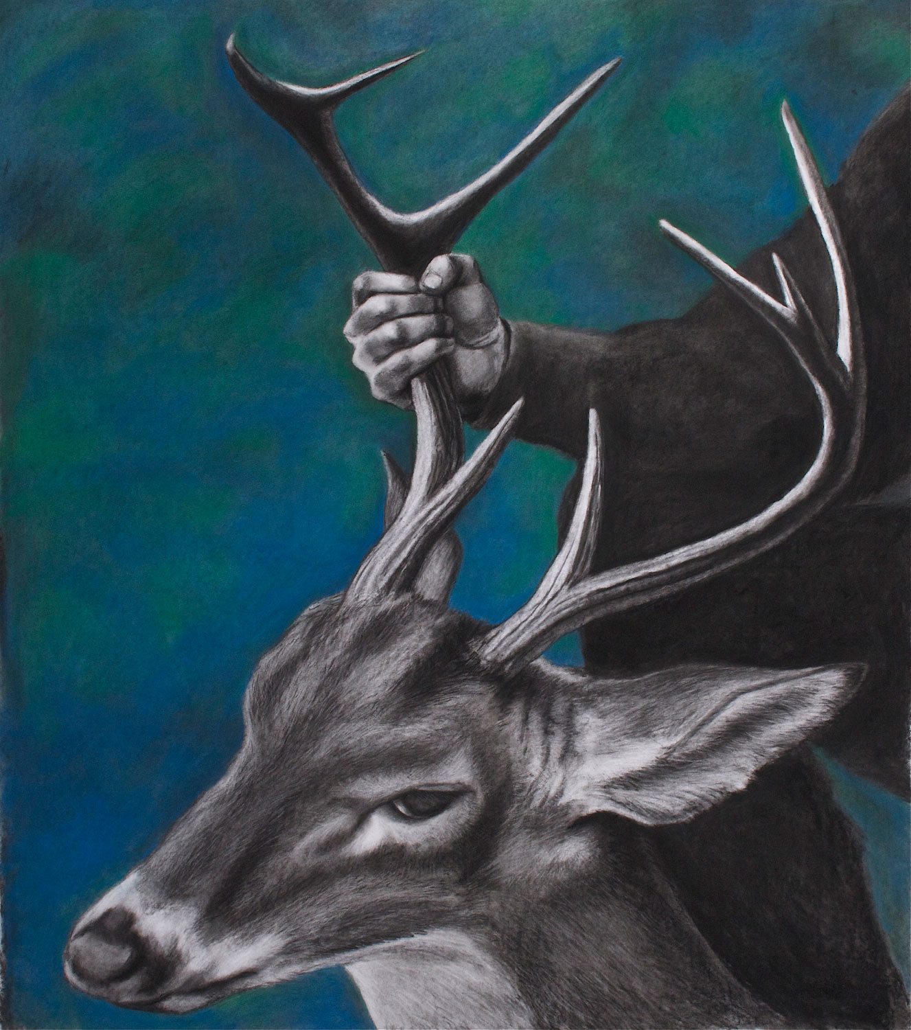Jackie Skrzynski, Deer, Lifted, 2012. Charcoal and pastel, 46 x 40 in.