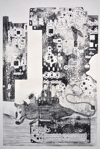 Cosme Cordova, Prolific Dormant II, 2012. Mixed Media (Drypoint etching, monotype), 18 x 12.5 in.
