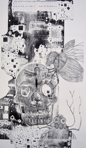 Cosme Cordova, Prolific Dormant I, 2012. Mixed media (drypoint etching, monotype), 16. 5 x 10.5 in.