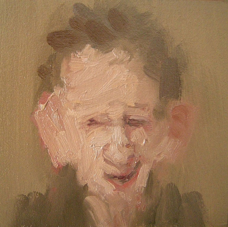 Donna Festa, Young Man Looking Down, 2014. Oil on Panel, 6 x 6 in.