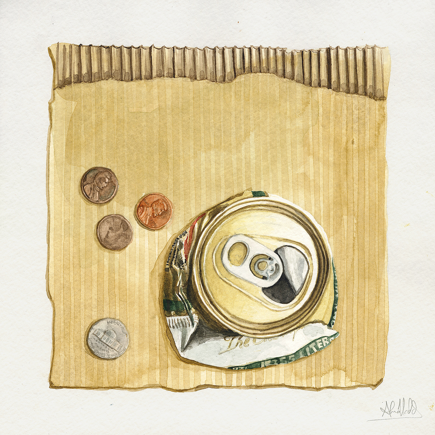 Alvaro Naddeo, Thirteen Cents, 2015. Watercolor on paper, 9 x 9 in.