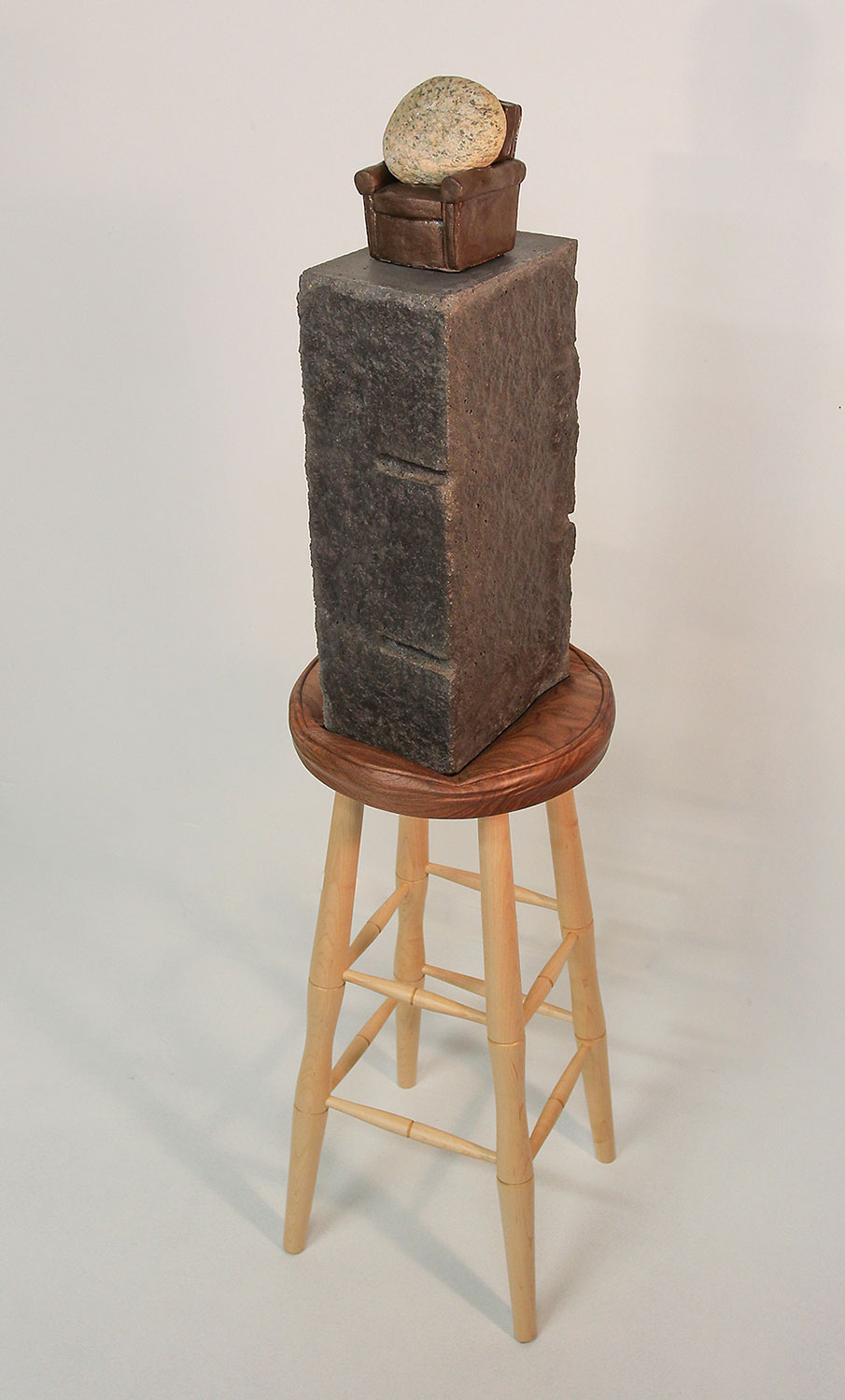 Jere Williams, Rock No. 2, 2014. Maple, walnut, concrete, rock, and cold cast bronze, 51 x 12.5 x 12.5 in.