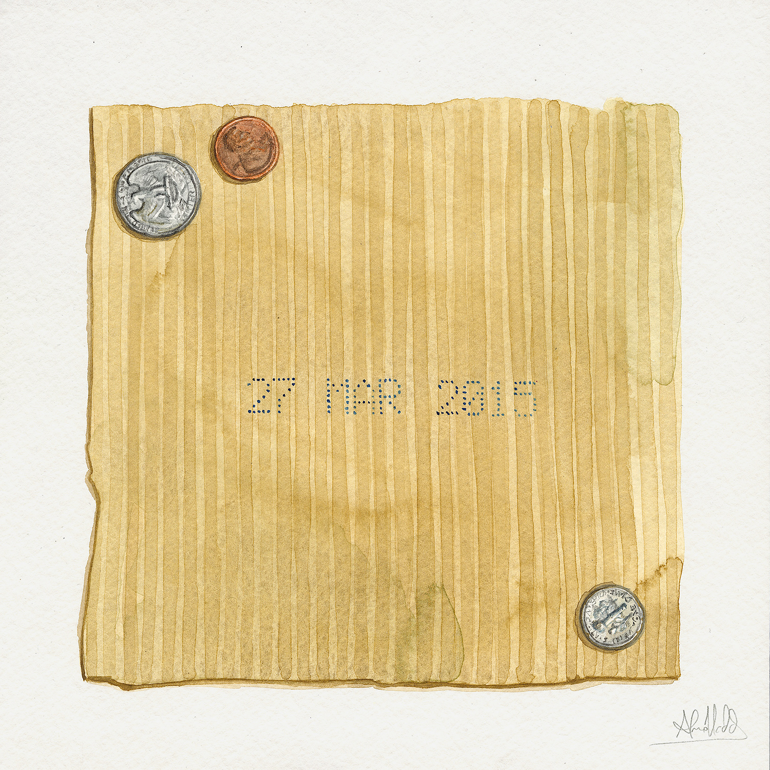 Alvaro Naddeo, Thirty-Six Cents, 2015. Watercolor on paper, 9 x 9 in.