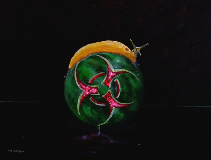Rob Kirbyson, Melon Coli, 2012, Acrylics on board, 40 x 30 cm.