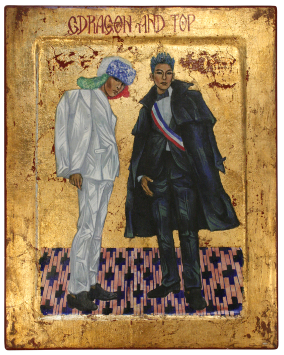 Dominik Koziak, GDragon and T.O.P, 2014,Egg tempera, and gold leaf on gessoed linen panel, 15 X 11’’