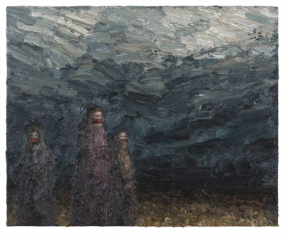 James Deeb, The Weyward Sisters, 2015, oil on board, 16x19 in
