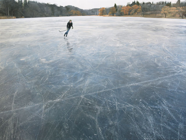 Jennifer Walton, Skating on Blue Grey Ice, 2017, oil on canvas, 54" x 72"