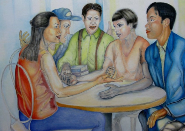 Lisa DeLoria Weinblatt, SCHOOL LUNCH 11, 2015, oil on canvas, 48x62 in