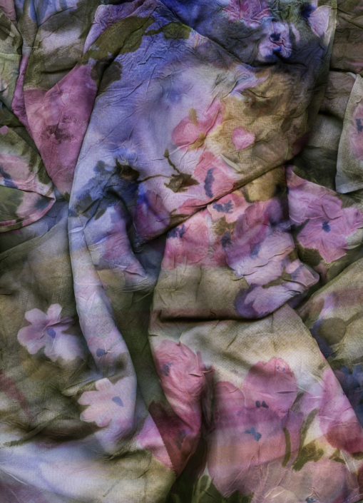Morgan Stephenson, Pink and Purple, 2018, Archival Image on Polyester Blouse, Digital Collage on Cotton Sateen Fabric
