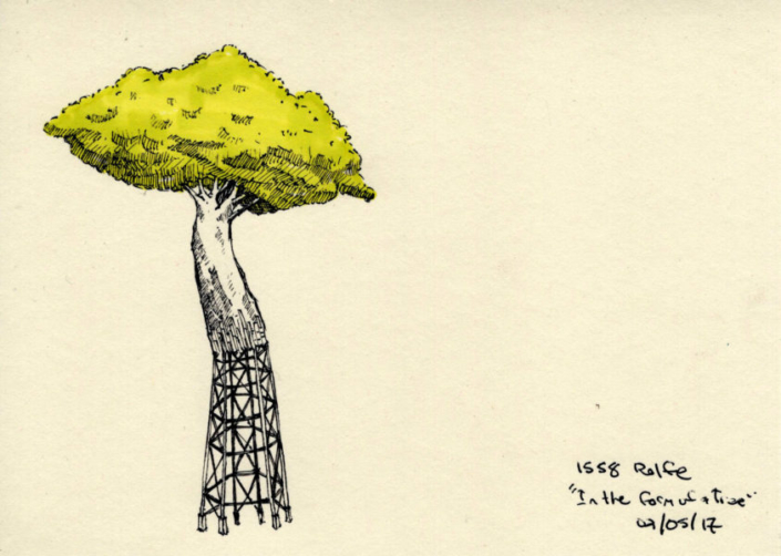 Rolfe Bautista, In the Form of a Tree, 2017, Pen and Ink on Paper, 5” x 7”