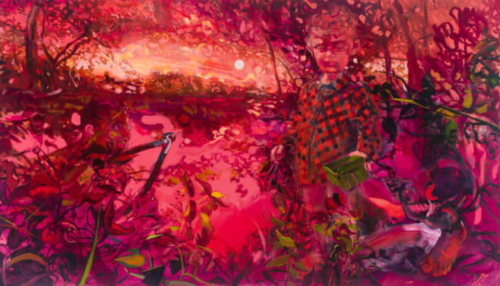 Suzanne Schireson, Hunters who Gather, 2019, Oil on Linen, 84” x 48”