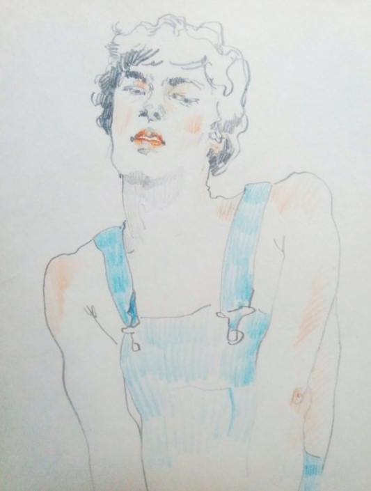 Tania Shvayuk, The Denim overalls, 2016, Colored Pencil on Paper, 25x20cm