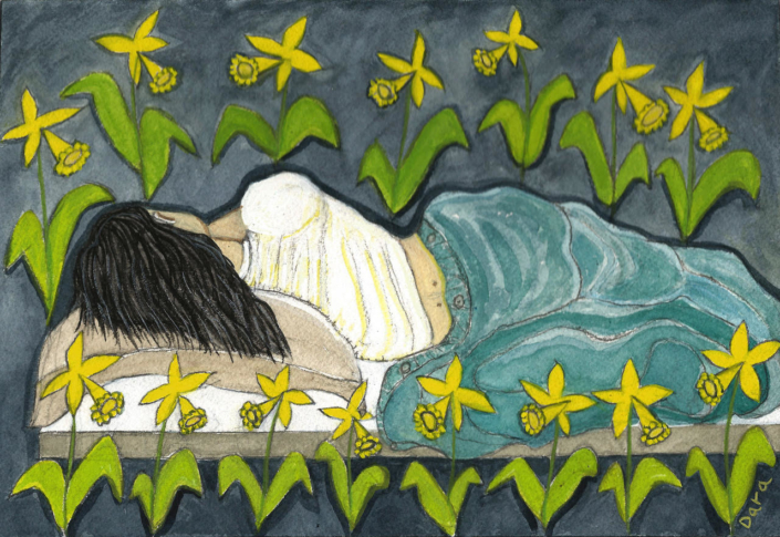 Sleeping Spring, 2019, watercolor on arches, 15” x 9”