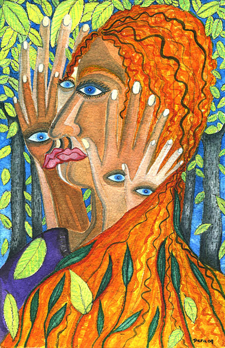 The Many Hands of Faith, 2009, watercolor on arches paper, 12” x15”
