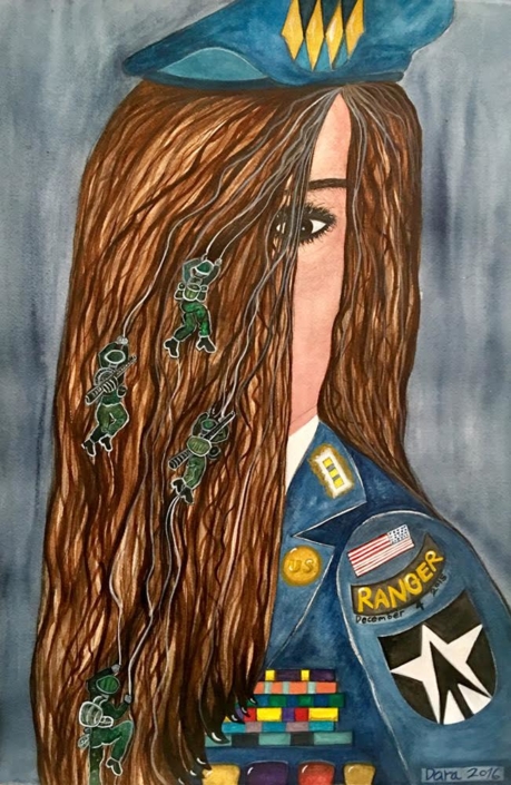 First American Woman Army Ranger, 2016, watercolor on arches, 15” x 22”