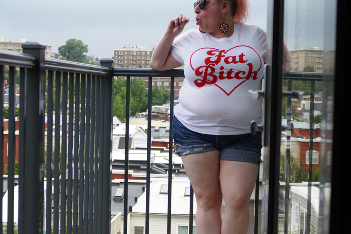 Daphna Steinberg, Fat Bitch, Balcony, 12th Street, Washington, DC , 2018, digital photographic print, 10” x 15”