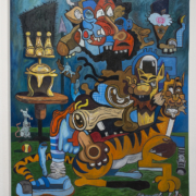 Roger Allan Cleaves, Tiger Lions, 2017, Oil on Canvas, 48” x 60”