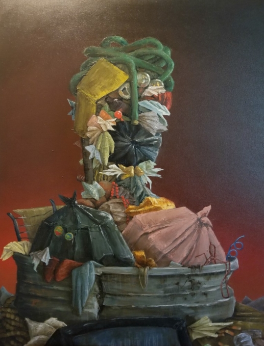 Devan Horton, Pile of Garbage in the Shape of a Human Being, 2019, Oil on Canvas, 40” x 30”