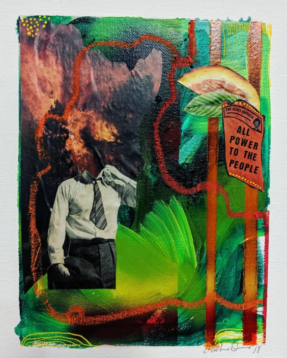 Caché Owens, I Know What I Meant, 2019, Collage, Acrylic, Oil Pastel on Canvas, 8 in. x 10 in.
