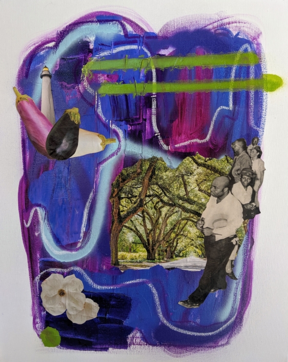 Caché Owens, The Crop, 2019, Collage, Acrylic, Oil Pastel on Canvas, 16 in. x 20 in.