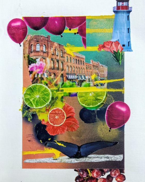 Caché Owens, Necessary Infrastructure, 2019, Collage, Acrylic, Oil Pastel on Canvas, 8.5 in. x 11 in.