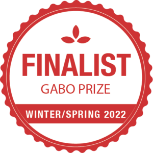 Red medal with Gabo prize finalist