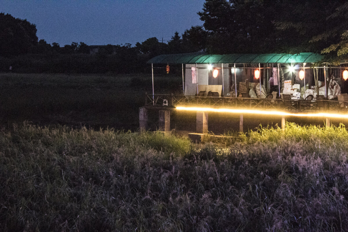 A lit up house at night