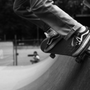 Black and White skateboard photo at skate park