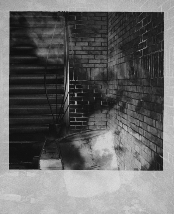 Black and white photo, staircase, brick