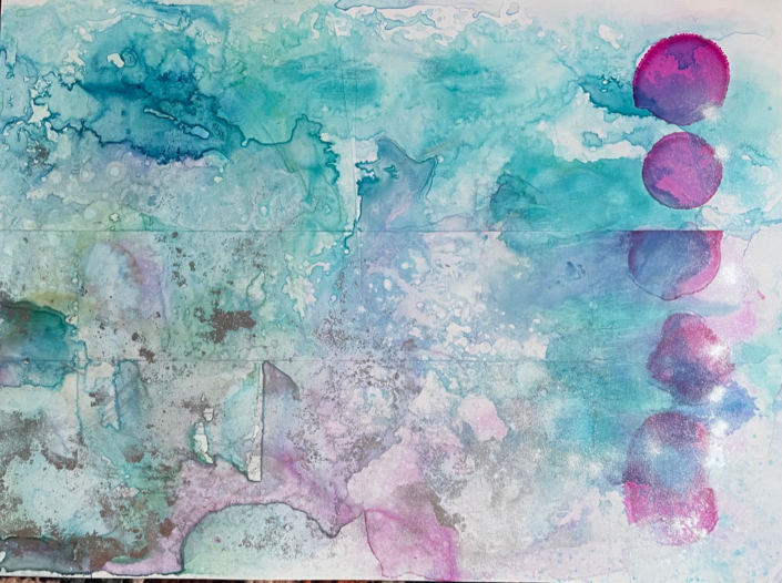 Blue w/ fuscia circles alcohol inks