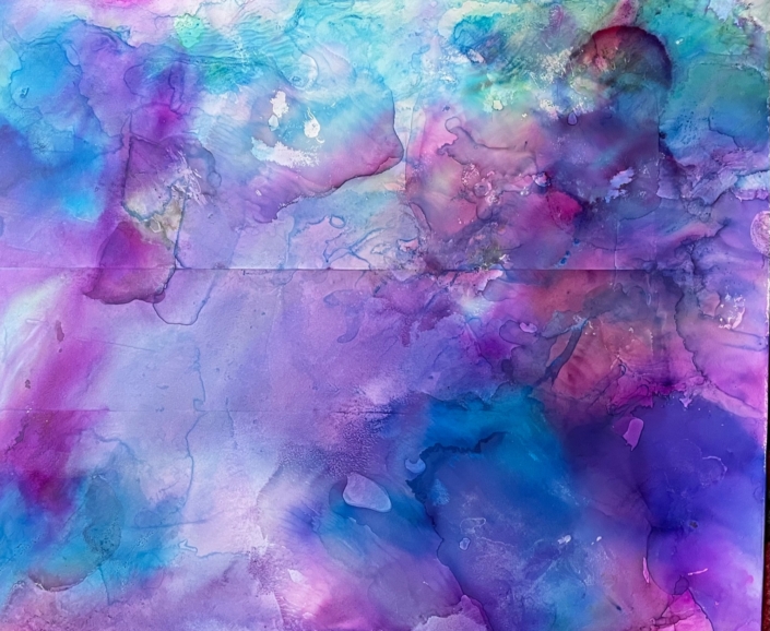 Mottled blue and pinks, alcohol inks