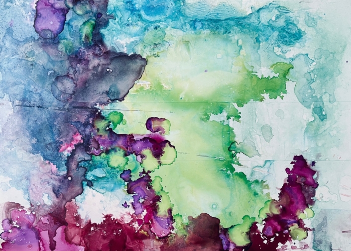 Greens, blues, mauves in alcohol ink