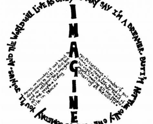 Peace sign made from the lyrics to "Imagine"