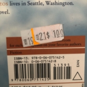 Sales sticker on book back