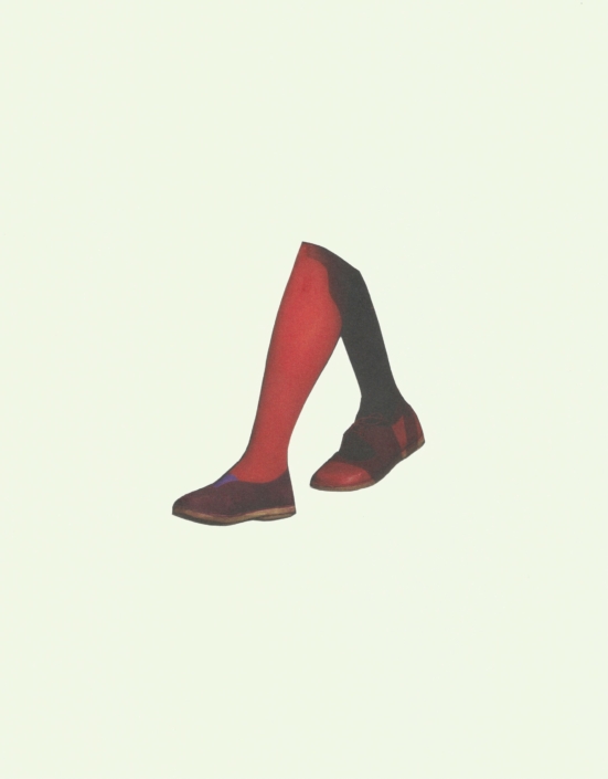 feet with red sock black shoe, black sock red shoe