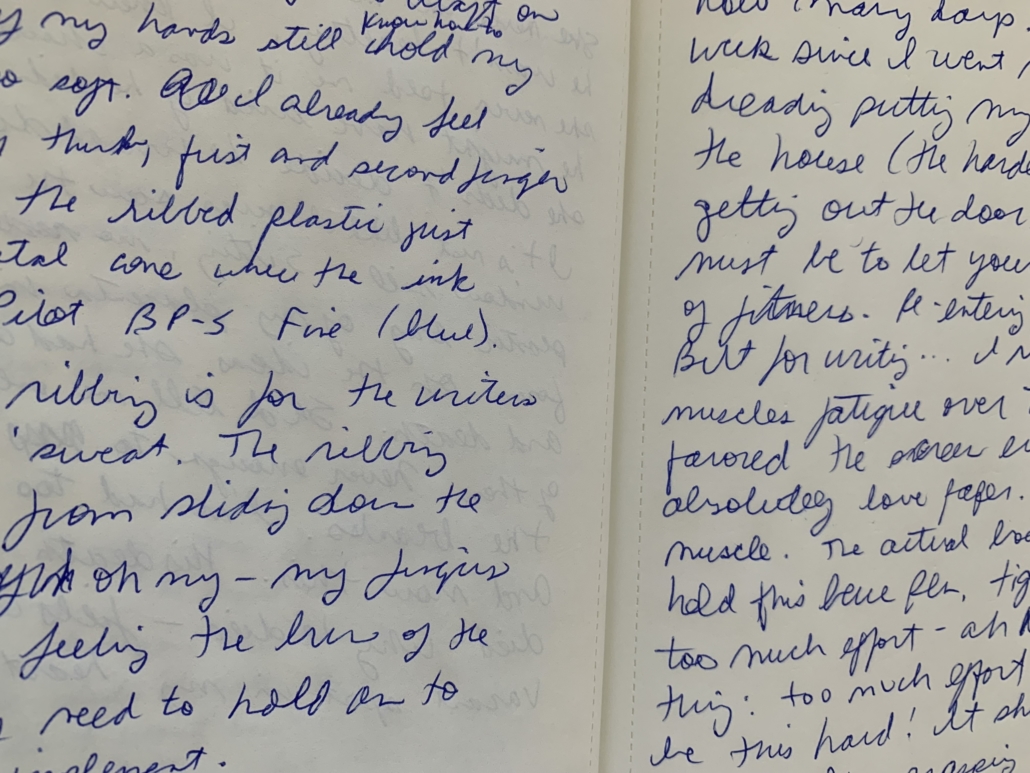 Cropped photograph of a notebook containing handwritten notes