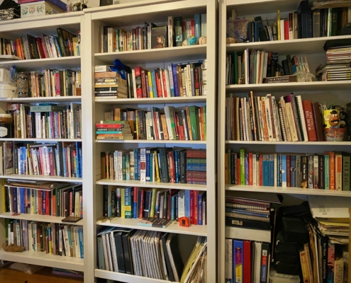 Robert Kirwin library, shelves of books