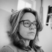 Black and white photo of person with glasses Elisa Carlsen photo